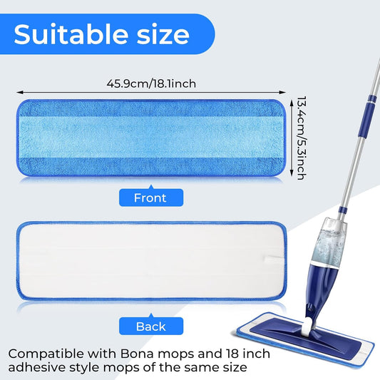 wlich 4-Pack Microfiber Cleaning Pads, 18-Inch Microfiber Mop Pads Compatible with Bona Mop, Washable and Reusable Mop Pad Refills for Hardwood Tile Laminate Floors