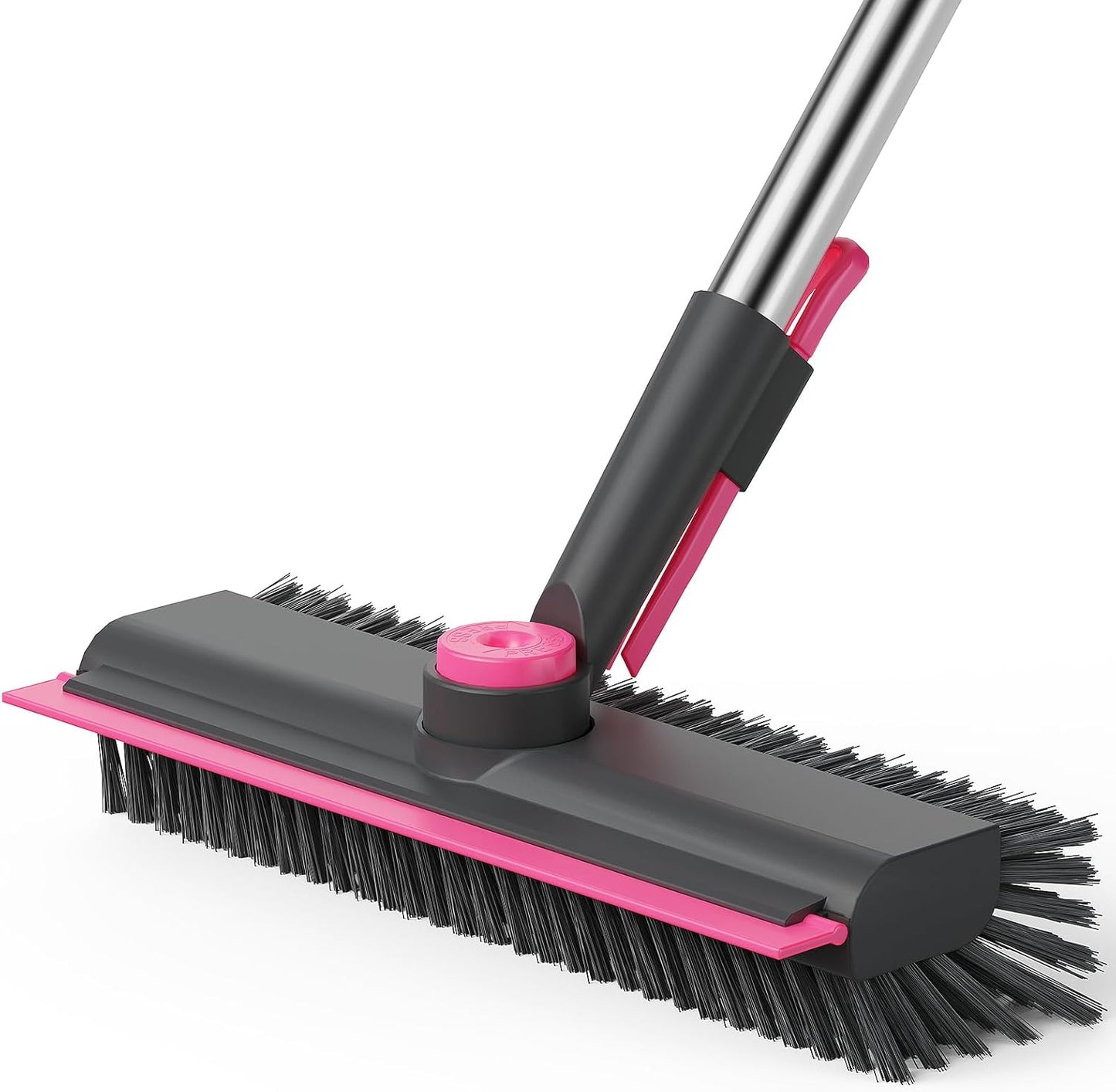 Floor Scrub Brush with Long Handle, 3 in 1 Scrape and Heavy-Duty Stiff Bristle Scrubber Brush for Cleaning Shower Bathroom, Patio, Pool, Garage, Kitchen, Wall and Deck (White, 1 Pack)