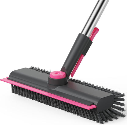 Floor Scrub Brush with Long Handle, 3 in 1 Scrape and Heavy-Duty Stiff Bristle Scrubber Brush for Cleaning Shower Bathroom, Patio, Pool, Garage, Kitchen, Wall and Deck (White, 1 Pack)