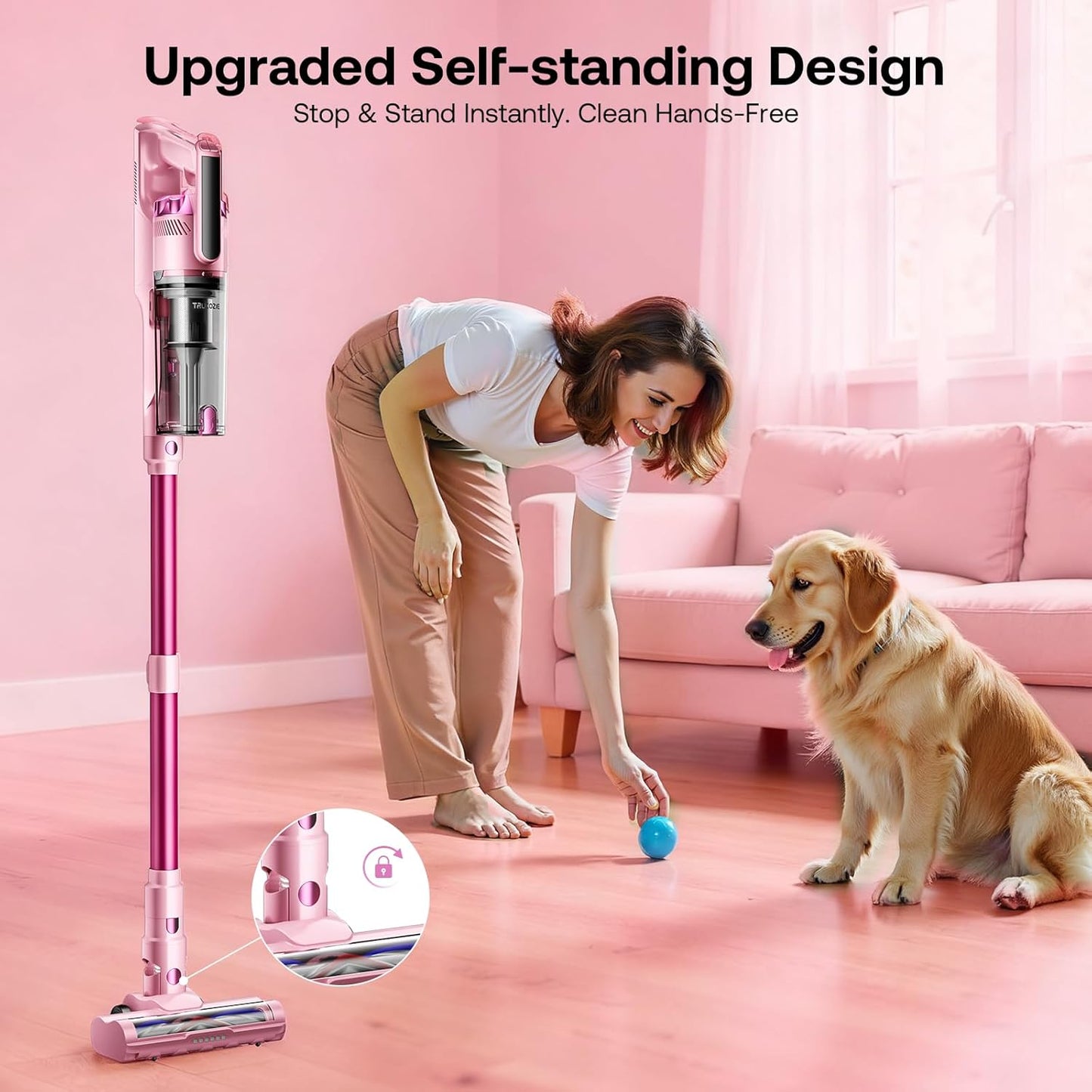 Trucozie Cordless Vacuum Cleaner, Self-Standing Lightweight Stick Vacuum with 50 mins Runtime, Powerful Suction, Anti-Tangle Wireless Vacuum for Home, Hardwood Floor, Carpet, Pet Hair, Black