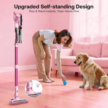 Trucozie Cordless Vacuum Cleaner, Self-Standing Lightweight Stick Vacuum with 50 mins Runtime, Powerful Suction, Anti-Tangle Wireless Vacuum for Home, Hardwood Floor, Carpet, Pet Hair, Black