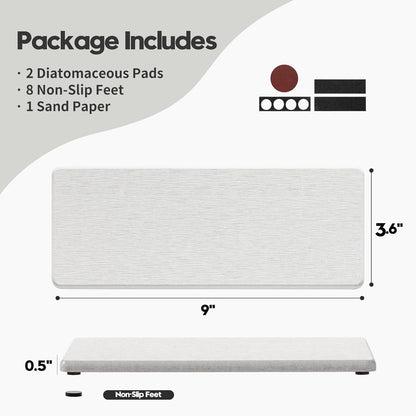 2PCS Water Absorbing Stone Drying Tray for Kitchen Counter & Bathroom Sink, Diatomite Faucet Splash Guard, Soap Dispenser Rack & Sponge Holder Caddy Organizer, Marble White (Printed Pattern), 9"x 3.5"