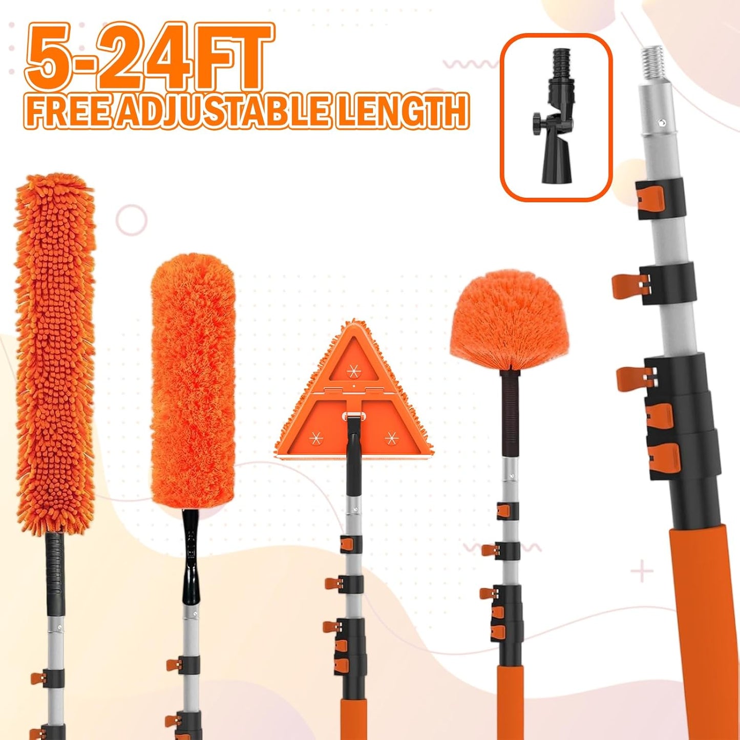 LAANPOLE 26FT Reach Dusters for Cleaning, Ceiling Fan Cleaner Duster with Extension Pole, Wall and Baseboard Cleaner Mop with Handle for Window Cobweb Fan Blade and High Ceiling