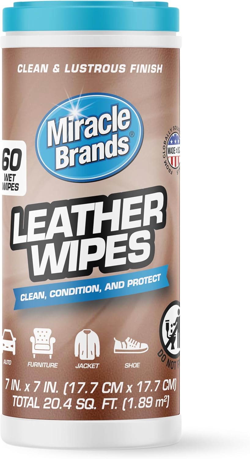 MiracleWipes for Leather Cleaning & Conditioning, Vehicle, Furniture, Shoes, Jacket, Interior, Upholstery, Cleans, Protects, and Moisturizes Leather, Prevent Fading and Cracking - 30 Count