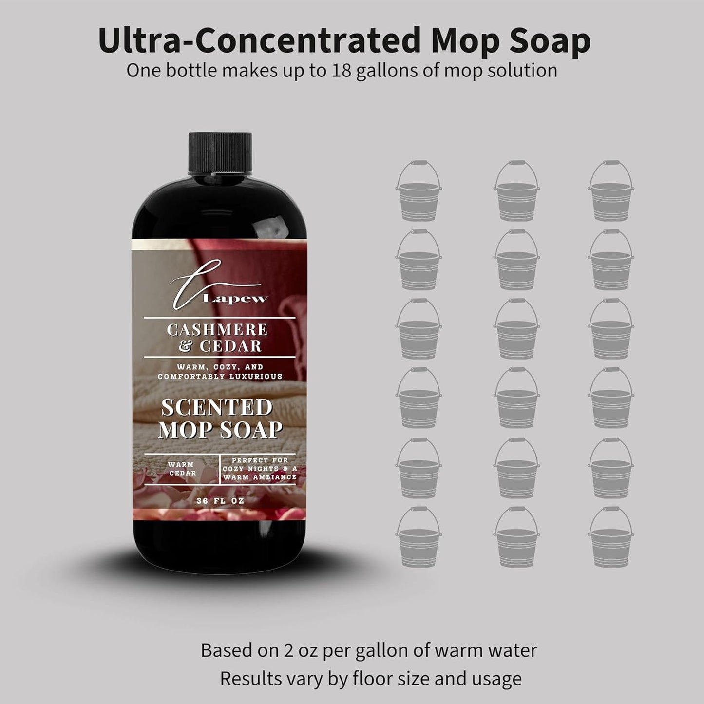 Lapew Santal Scented Mop Soap - Luxury Floor Cleaner Concentrate for Mopping Tile, Laminate, Vinyl & Hardwood | Streak-Free, Low-Foam | 36 oz - Colors C