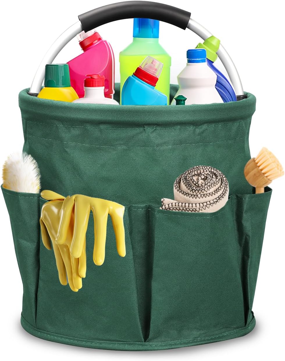 Qivine 17L Cleaning Caddy with Handle, Cleaning Supply Caddy Foldable Tool Bag Cleaning Products Organizers Portable Cleaning Bucket Organiser for Storing Towels(Blue)