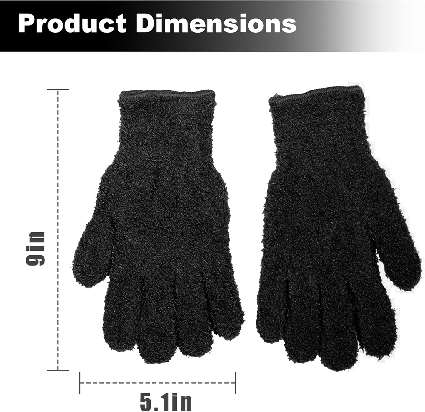 2 Pairs Black Reusable Plush Microfiber Gloves for Cleaning and Dusting, Soft Dusting Gloves for Furniture, Blinds, Car Interior, and Electronics