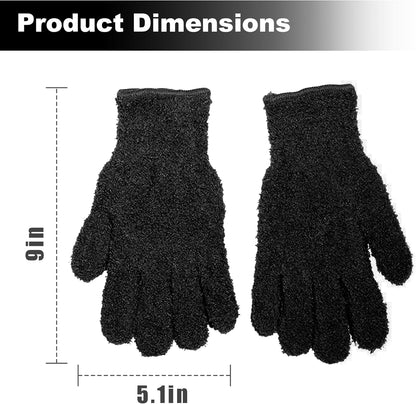 2 Pairs Black Reusable Plush Microfiber Gloves for Cleaning and Dusting, Soft Dusting Gloves for Furniture, Blinds, Car Interior, and Electronics