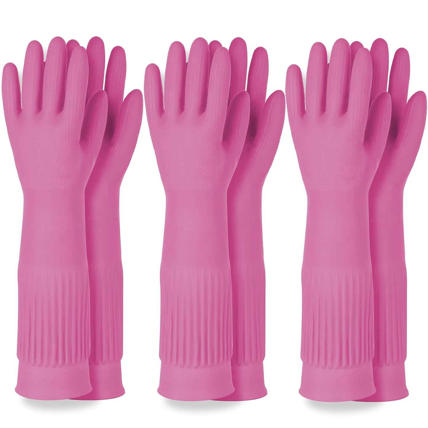 DABOGOSA Mamison 2 Pairs Reusable Waterproof Household Dishwashing Cleaning Rubber Gloves, Non-Slip Kitchen Glove (Pink, Medium (Pack of 2))
