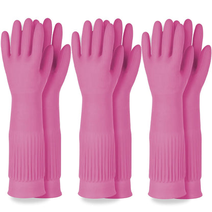 DABOGOSA Mamison 2 Pairs Reusable Waterproof Household Dishwashing Cleaning Rubber Gloves, Non-Slip Kitchen Glove (Pink, Medium (Pack of 2))