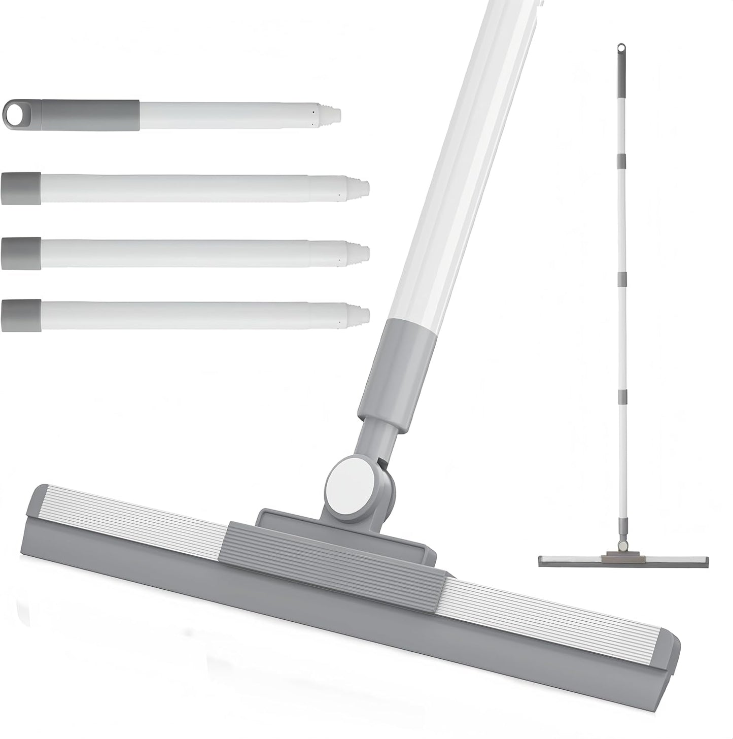Floor Squeegee for Concrete Floor, Squeegee Broom, Magic Air Broom with 52'' Long Handle and 20'' Rubber Rotating Head for Shower Glass Doors, Bathroom Tile, Pet Hair, Window and Glass
