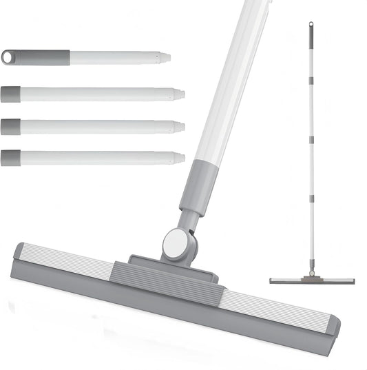 Floor Squeegee for Concrete Floor, Squeegee Broom, Magic Air Broom with 52'' Long Handle and 20'' Rubber Rotating Head for Shower Glass Doors, Bathroom Tile, Pet Hair, Window and Glass