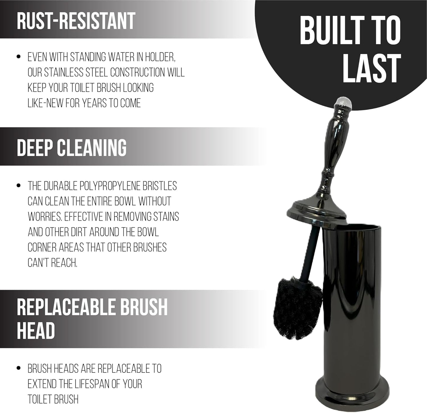 Splash Home Buena Stainless Steel Toilet Brush with Holder, Bowl Scrubber with Durable Cleaning Bristles, Hidden Brush with Splash Protective Disc Design - Chrome