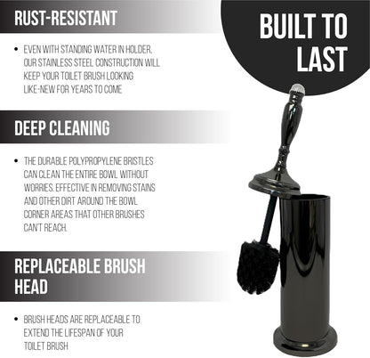 Splash Home Buena Stainless Steel Toilet Brush with Holder, Bowl Scrubber with Durable Cleaning Bristles, Hidden Brush with Splash Protective Disc Design - Chrome