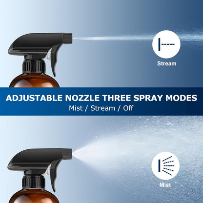 Veco 500mL (17oz) Graduated Spray Bottles, 4-Pack — 360° Any-Angle Spraying for Easy Dilution, Leak-Resistant spray bottles for Cleaning, Plants, Hair & Pet Use + Foldable Funnel