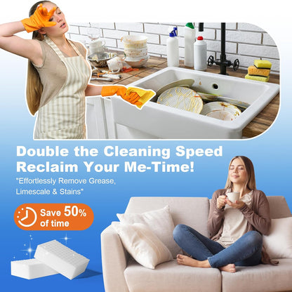 50-Pack Extra-Thick Melamine Sponges – 3.94" × 2.76" × 1.18" Durable Kitchen & Bathroom Cleaning Pads – Powerful, Non-Scratch, Water-Activated Magic Sponge