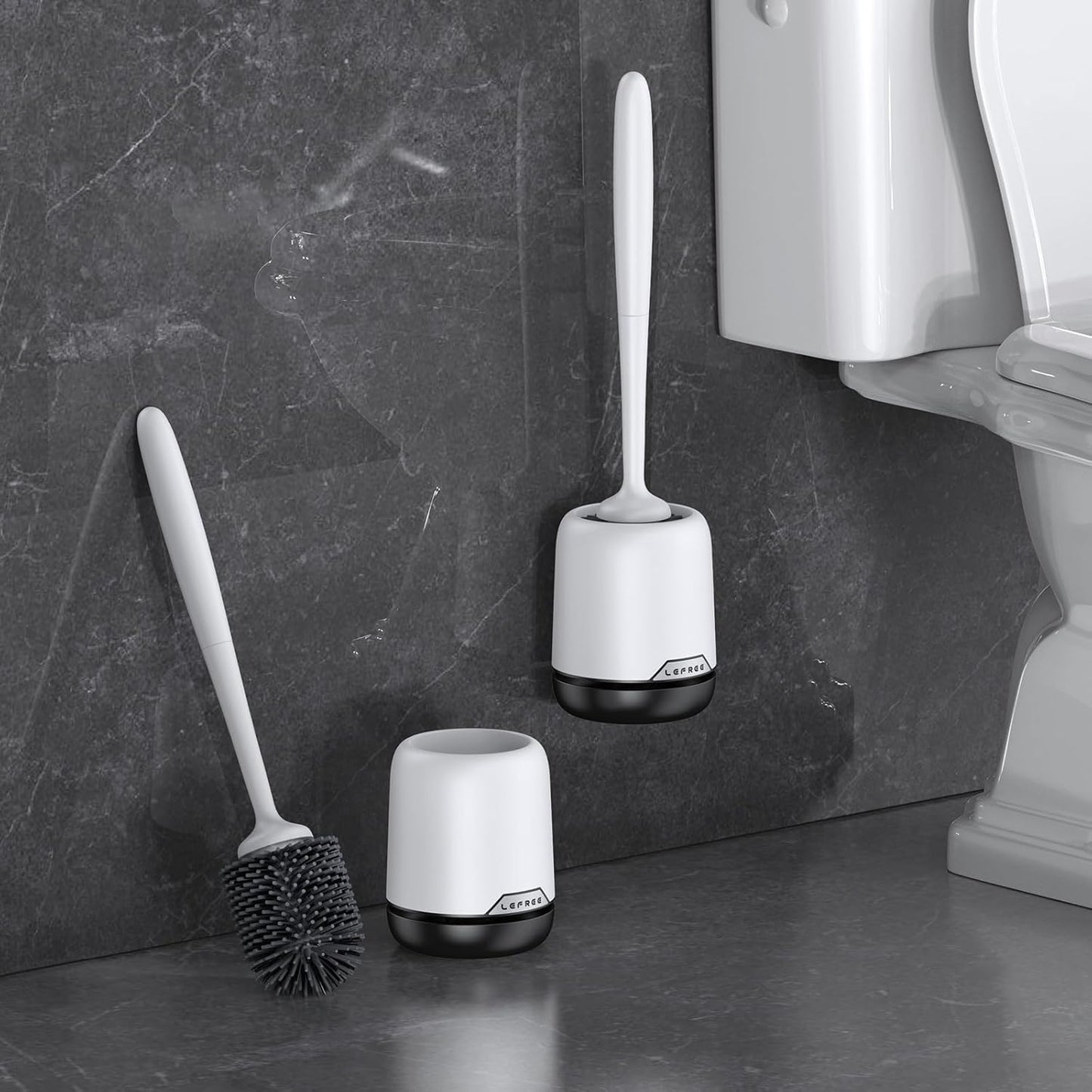 Lefree 2 Pack Silicone Toilet Bowl Brush and Holder Set with Ventilated Holder, Floor Standing & Wall Mounted Toilet Scrubber
