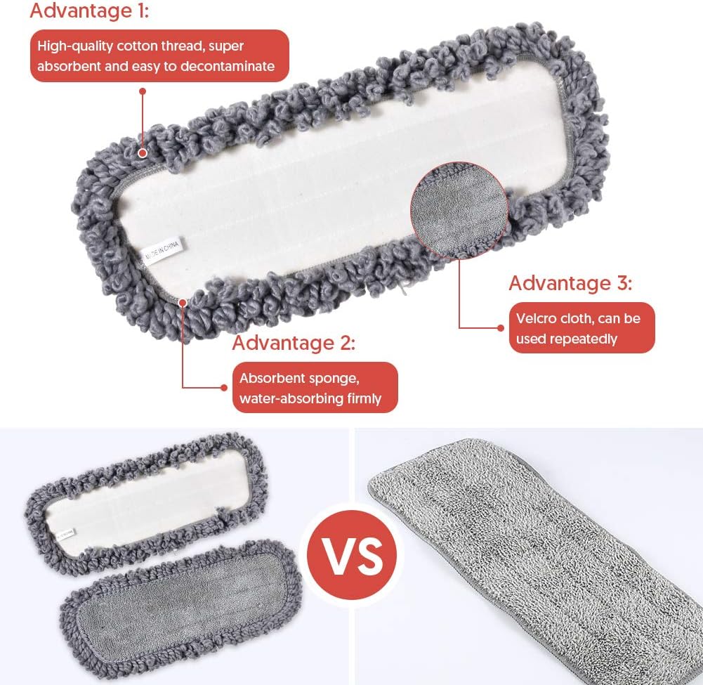 Microfibre Spray Floor Mops for Floor Cleaning, Domi-Patrol Cleaning Mops for Hardwood Laminate Tiles Floors, Dry Wet Mop Dust Mops with 3 Mop Heads Replacement Pads & 635 ML Bottle