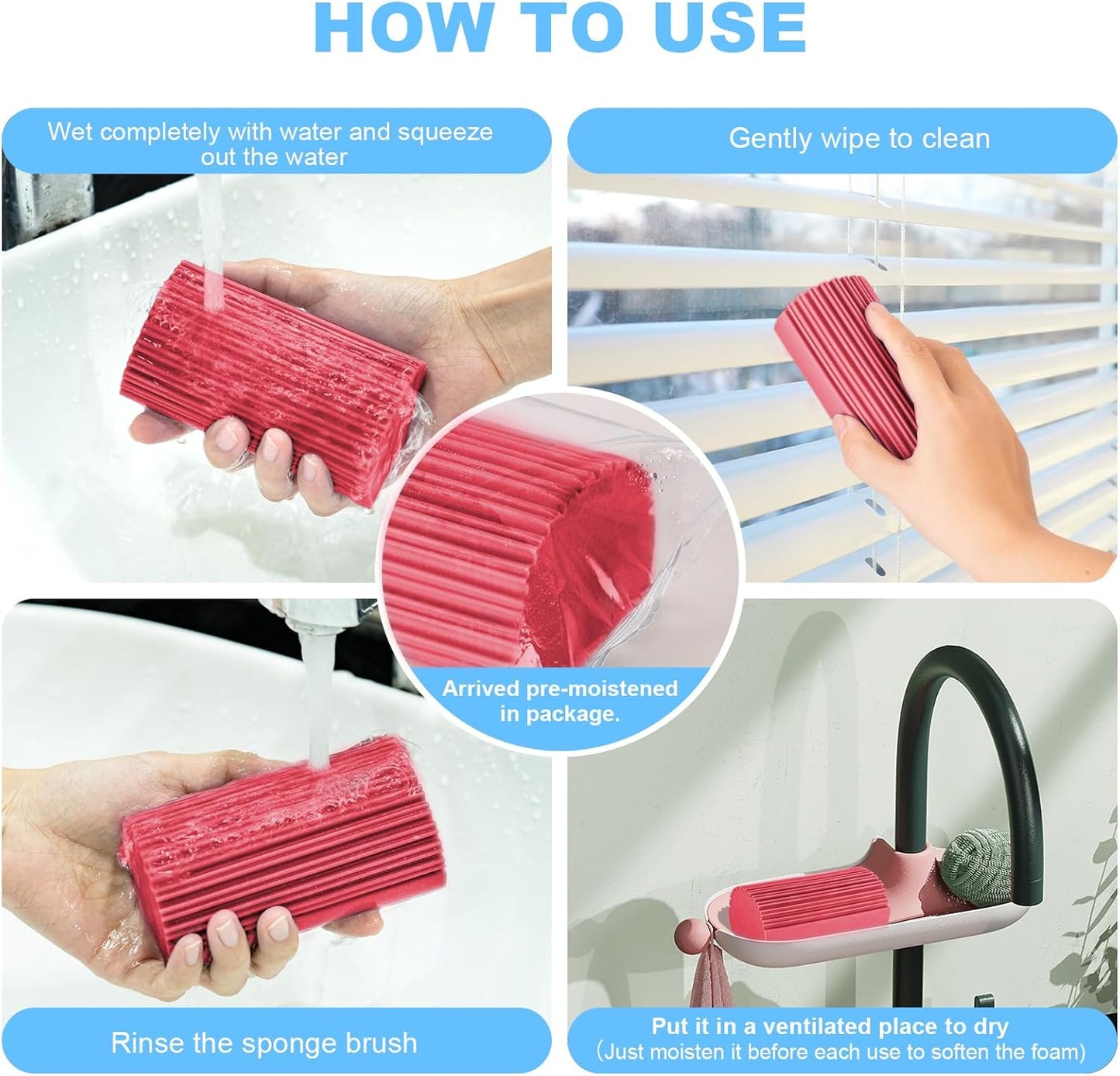 2-Pack Damp Duster Sponge for Clean, Magic Sponge Eraser Baseboard Cleaner Tool, Dusters for Cleaning Blinds, Glass, Vents, Railings, Mirrors,Window Track Grooves and Faucets