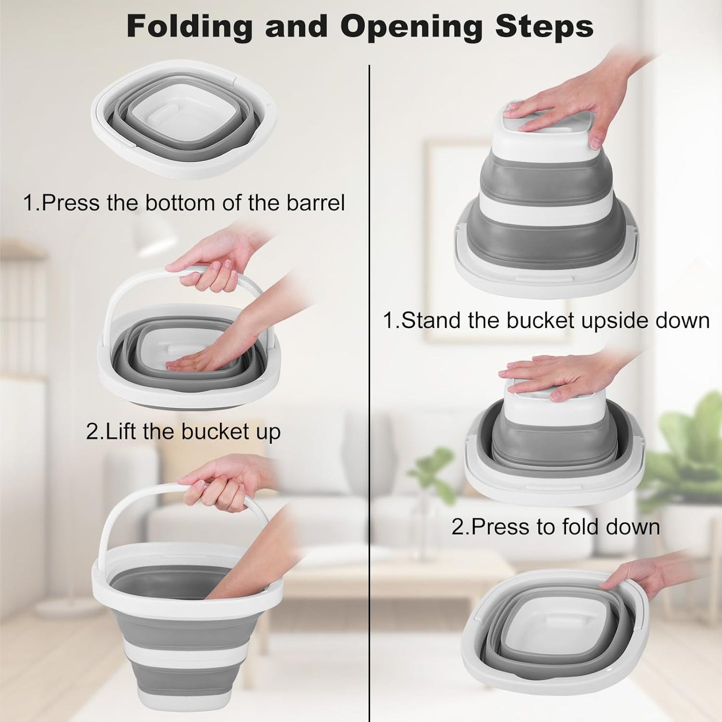 Collapsible Mop Bucket and Ice Bucket-5L(1.3 Gallon) Household Cleaning Silicone Dust Mops Bucket, Portable Bathroom Cleaning Supplies Square Bucket for Cleaning