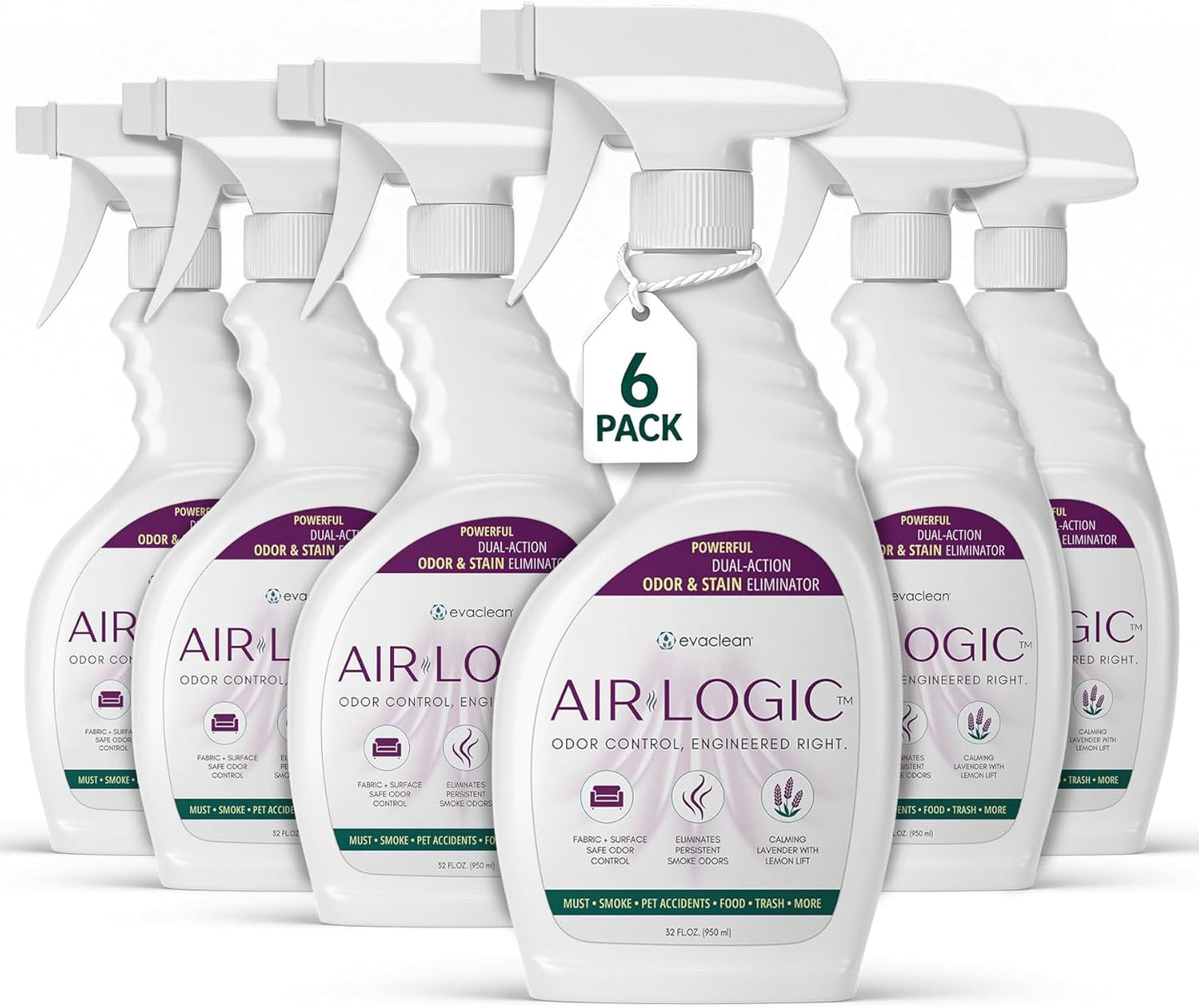 Dual-Action Odor Eliminator Spray 32 Fl Oz, Plant-Based Instant Knockdown & Enzymatic Deodorizer for Home, Neutralizes 16 Odor Sources, Bleach-Free, Fabric & Surface Safe, Lavender Lemon