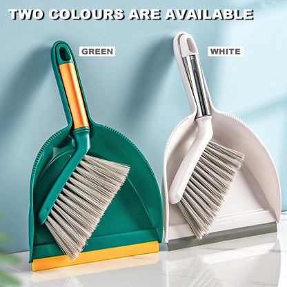 Small Broom with Dustpan Combo Set Mini Broom and Brush Set Hand Sweeper for Cleaning Desk Office Kitchen Pet Nest (White)