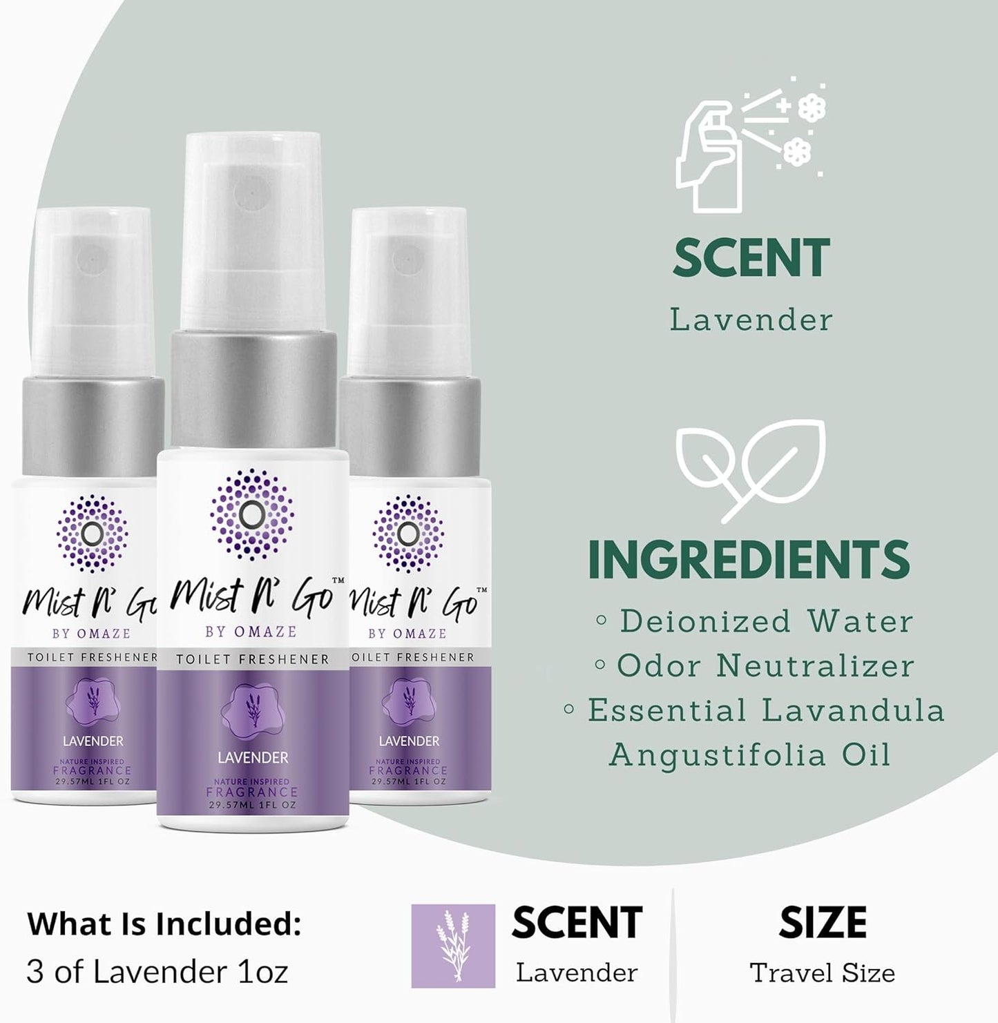 Mist N’ Go by Omaze Travel Bathroom Spray for Toilet Spray Odor Eliminator - Travel Toilet Spray for Bathroom Air Freshener Spray for Bathroom Deodorizer - Clean Mix, Travel Size (1oz x2)