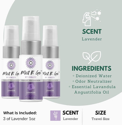 Mist N’ Go by Omaze Travel Bathroom Spray for Toilet Spray Odor Eliminator - Travel Toilet Spray for Bathroom Air Freshener Spray for Bathroom Deodorizer - Clean Mix, Travel Size (1oz x2)