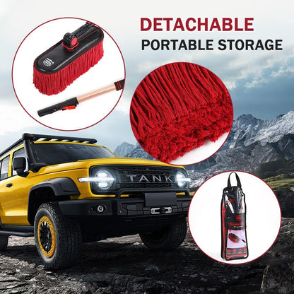 Car Duster Exterior with Extendable Handle, Scratch Free Auto Wash Brush Mop, Interior Detailing Kit for Truck RV Boat - Wax Cotton Duster & Interior Brush, Red