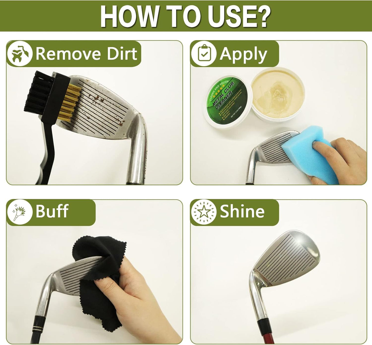 Golf Iron Polishing Kit Club Cleaner Polish Cleaning Solution Golf Club Care Set Golf Brush Cleaner Sponge Value Pack