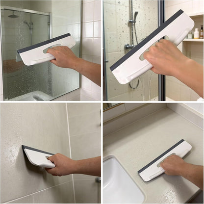 2-in-1 Magnetic Shower Curtain Clips with Squeegee, Pack of 2，No-Drill Adhesive Splash Guard for Bathroom Door, Silicone Bathroom Water Guard