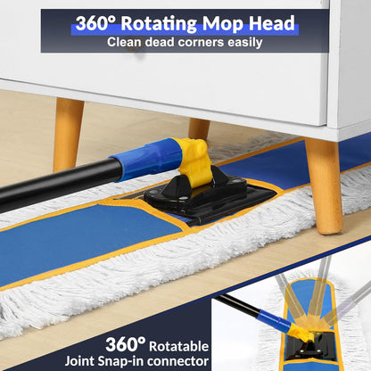 48" Commercial Industrial Dust Mop for Floor Cleaning, Large Floor Dust Broom with Washable Mops Pads, Wet Dry Duster Mops for Hardwood Floors,Marble, Laminate, Tile, Concrete, Garage,Blue