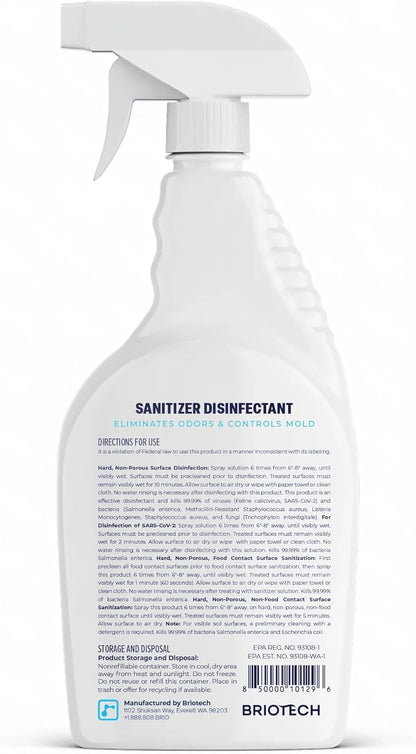 BRIOTECH Sanitizer Disinfectant Hypochlorous, Kill 99.99% of Viruses & Bacteria, Control Mold, Eliminate Odor, Gentle for Nursery & Play Rooms, Food Contact Surface Sanitizer, 1 Gallon Refill
