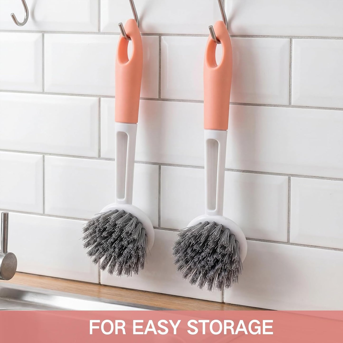 Patelai 12 Pack Kitchen Scrub Dish Brush with Long Handle Dish Scrubber with Stiff Bristles Scrub Brushes for Kitchen Dishes Washing Tools, Pots, Pans and Sink Cleaning (Celadon)