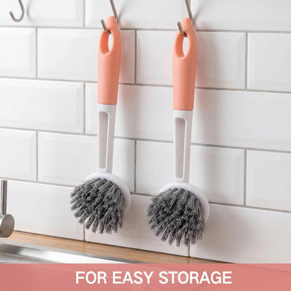 Patelai 12 Pack Kitchen Scrub Dish Brush with Long Handle Dish Scrubber with Stiff Bristles Scrub Brushes for Kitchen Dishes Washing Tools, Pots, Pans and Sink Cleaning (Celadon)