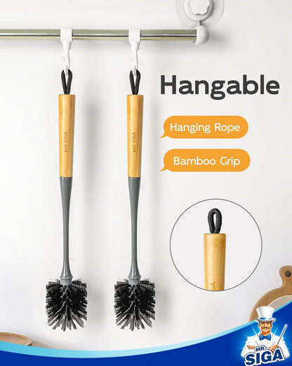MR.SIGA Water Bottle Brush, Long Handle Bottle Brush for Water Glasses, Baby Bottles, Sports Bottles Cleaning, Black, 2 Pack