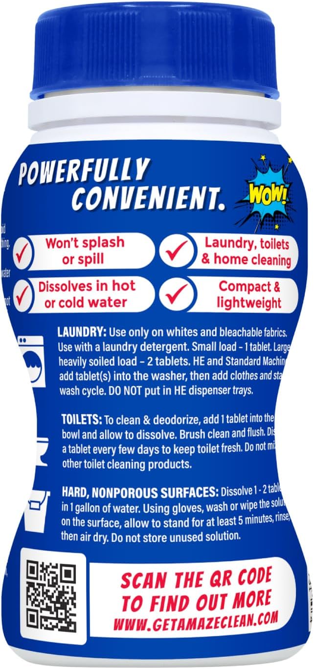 AMAZE Ultra Concentrated Bleach Tablets [32 tablets] - Lavender Scent - for Laundry, Toilet, and Multipurpose Home Cleaning. No Splash Liquid Bleach Alternative