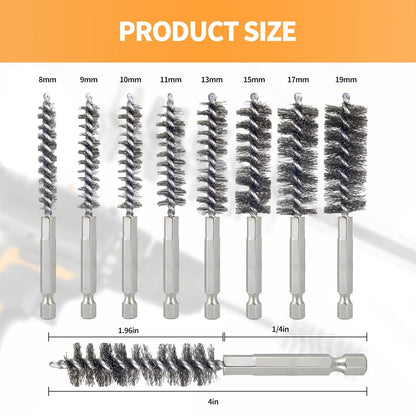 Bore Brush for Drill – 6pcs Stainless Steel Wire Tube Brush in Different Sizes, Twisted Wire Cleaning Brush with 1/4" Hex Shank, bore Brush Copper Pipe Cleaner for Power Drill & Tube Cleaning