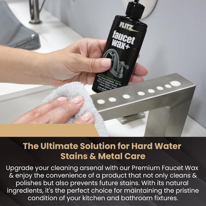 Flitz Faucet Wax Plus - 3.4oz Bottle of USA-Made, Water-Based Faucet Cleaner & Polisher for Water Stains, Fingerprints, & More - Metal Wax for Bronze, Nickel, Chrome, Brass - Granite Polish (1 Pack)