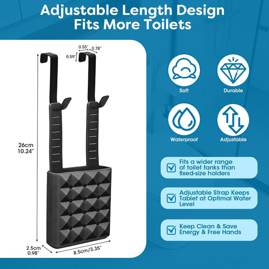 Adjustable Toilet Tank Cleaning Tablet Holder-Hanging Silicone Basket Carrier with Rustproof Hooks for Bowl Cleaner & Bleach Tablet Organizer, Accessory Fit Up to 7" Water Level