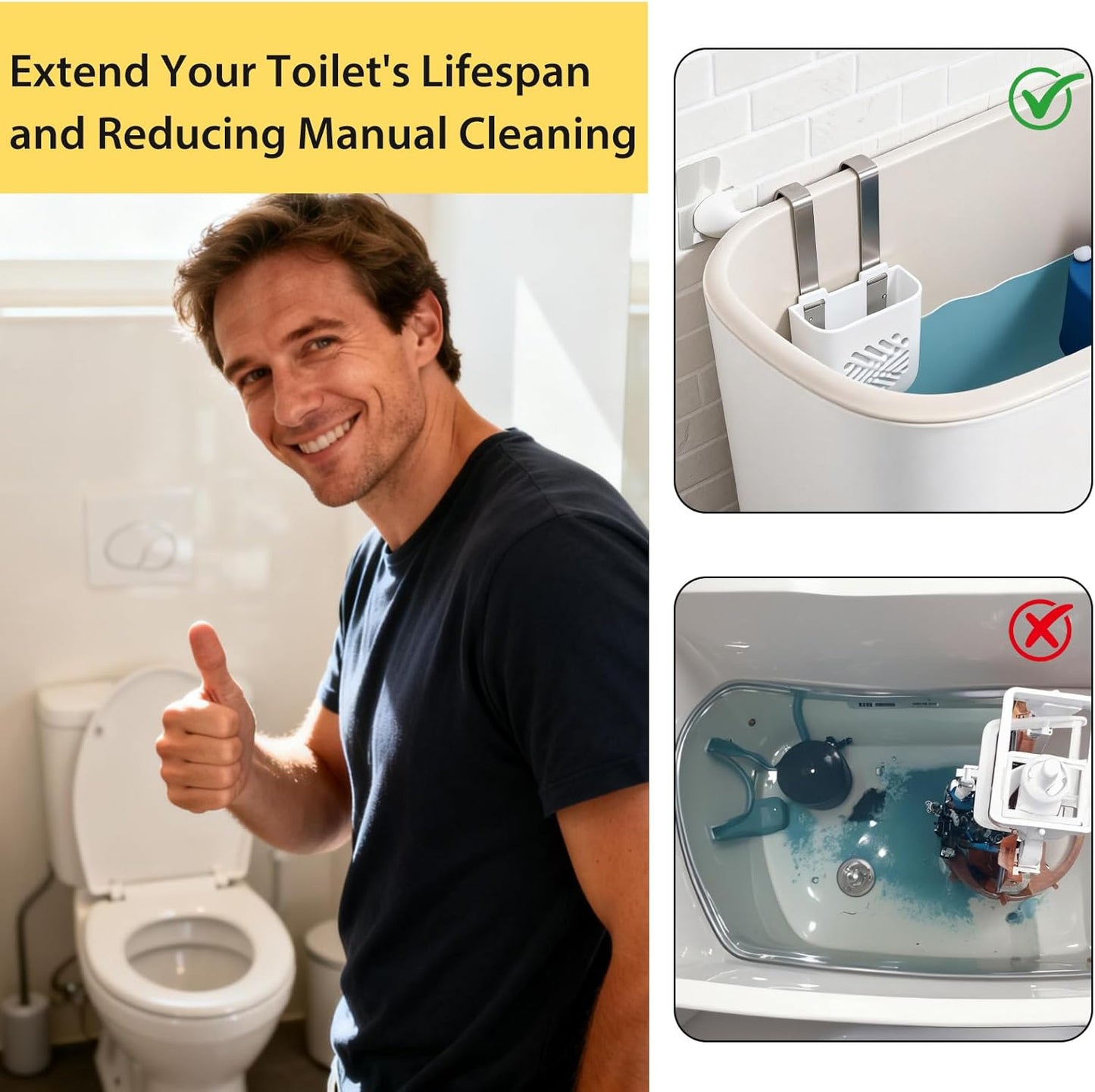 Toilet Tank Tablet Holder, Versatile Toilet Bowl Hanging Cleaner and Deodorizer Hanger, Prevents Flapper Jams & Residue, Extends Life of Drop-in Cleaner Tablets -1PCS