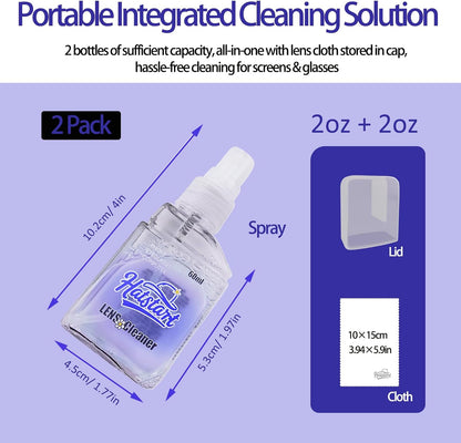 2-Pack Eye Glasses Cleaner Spray, Travel-Sized Screen Cleaning Kit with Touchscreen Mist for iPhone, Sunglasses, Computer, Laptop Screens, Phone Electronics with Eyeglass Cloth and Case Lid - Hatstart