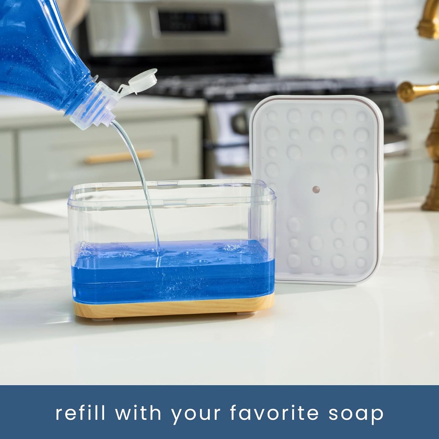 S&T INC. Dish Soap Dispenser and Sponge Holder for Kitchen Sink, Sponge Included, 13 Ounces, Metallic Silver