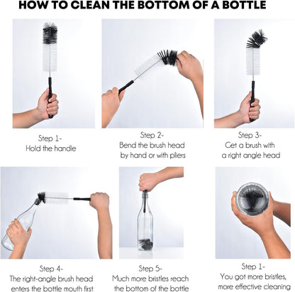 3-Pack Long Bottle Cleaning Brush for Narrow Neck Beer, Wine, Flask, Thermos, Sportwell, Pitcher, Brewing Bottle Cleaner, 16 Inches