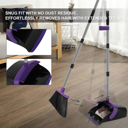 Broom and Dustpan Set, Household Broom with Dustpan Combo Set, 51" Long Handle, Dust Pan Set for Kitchen Office Lobby Floor