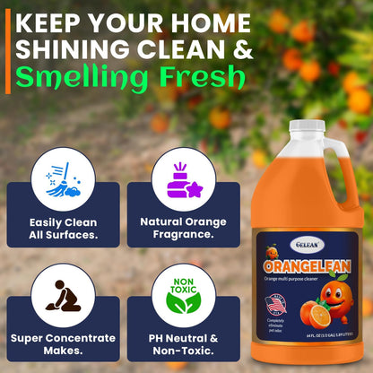 Multi Purpose Cleaner Pet Odor eliminator 64oz - Concentrate MAKES 32 GALLON - MADE IN USA- pH Neutral - Strong Floor Cleaner Odor eliminator - Stain Remover Cleaner & Deodorant (64 Fl Oz, Orangelean)