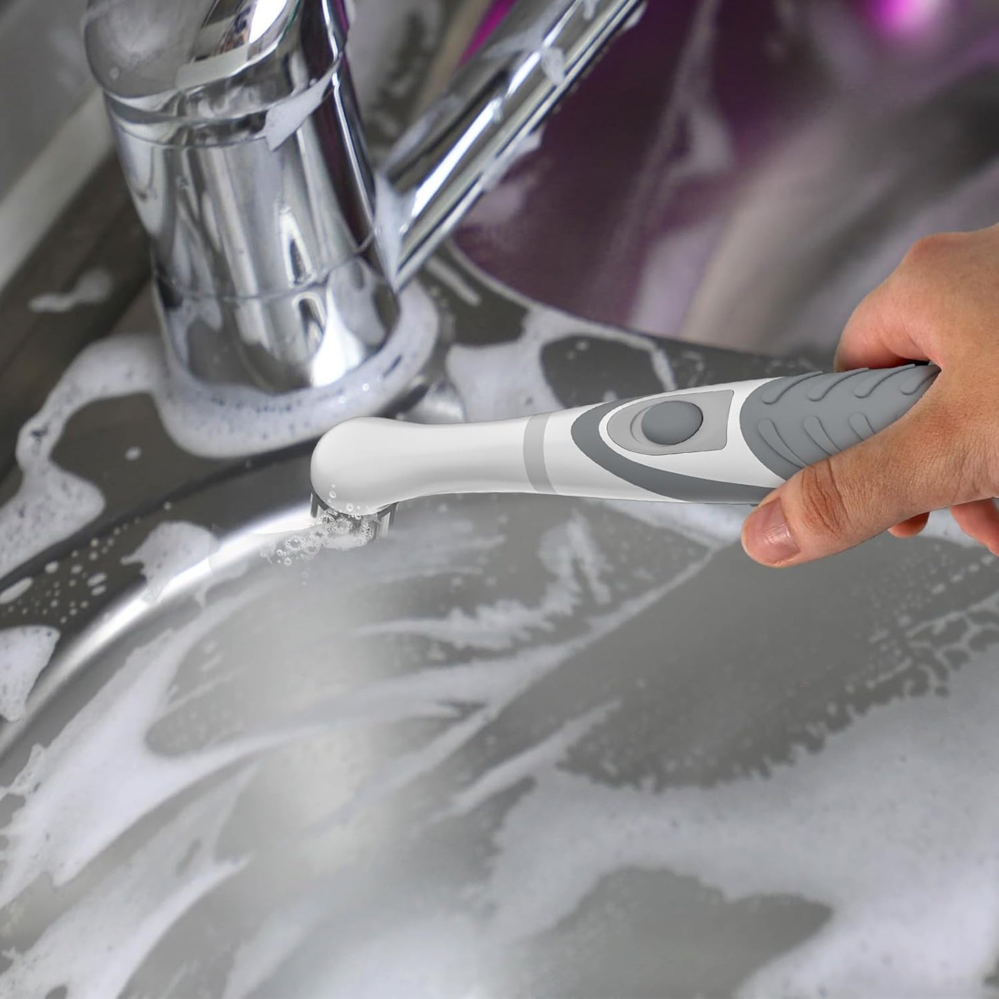 Electric Brush with 4-in-1 Multiple Brush Heads, Cordless Motorized Cleaning Brush for Bathroom, Toilet, Kitchen, Tile, Crevice