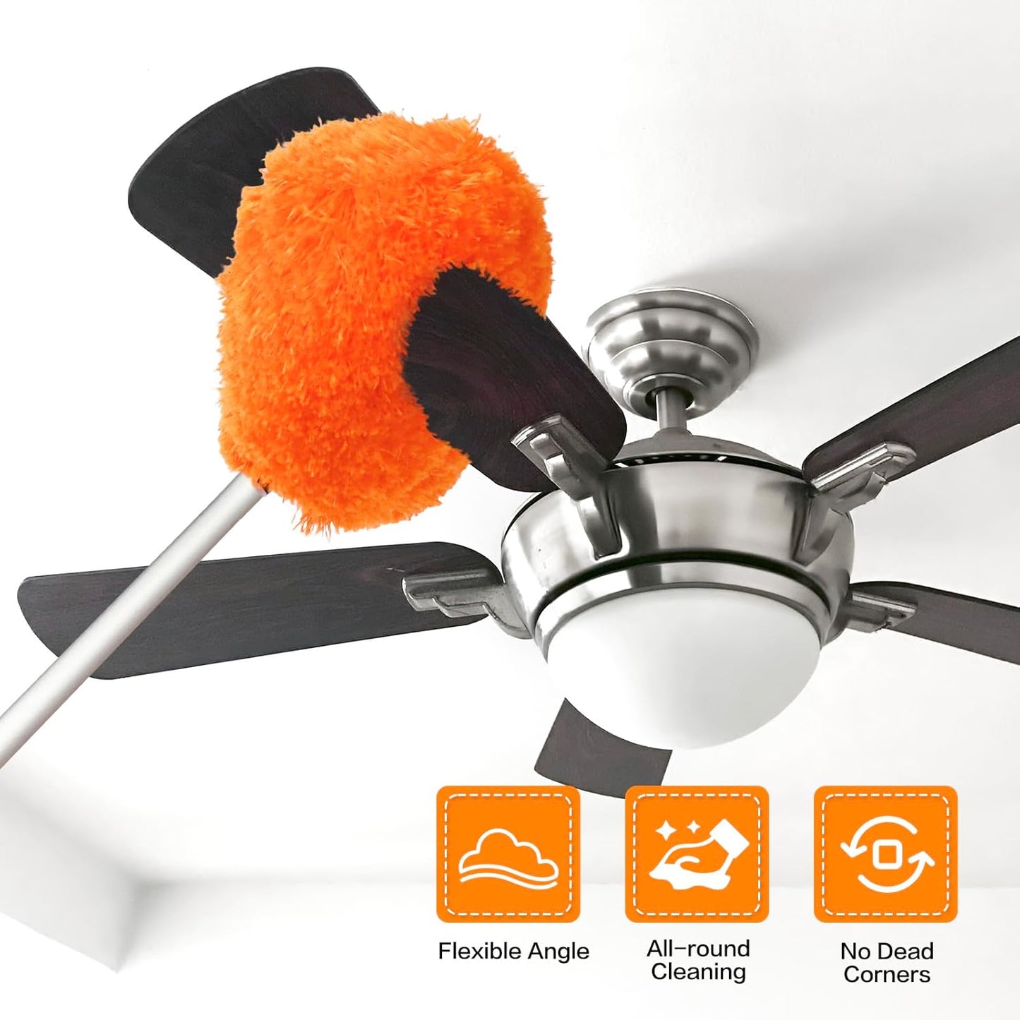 Ceiling Fan Cleaner Duster Reusable Microfiber Ceiling Fan Blade Cleaner Removable Duster with Extension Pole Adjusts 13 to 49.7 Inch for Cleaning Walls Bookshelves Furniture Door Window Top (Blue)