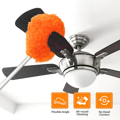 Ceiling Fan Cleaner Duster Reusable Microfiber Ceiling Fan Blade Cleaner Removable Duster with Extension Pole Adjusts 13 to 49.7 Inch for Cleaning Walls Bookshelves Furniture Door Window Top (Blue)
