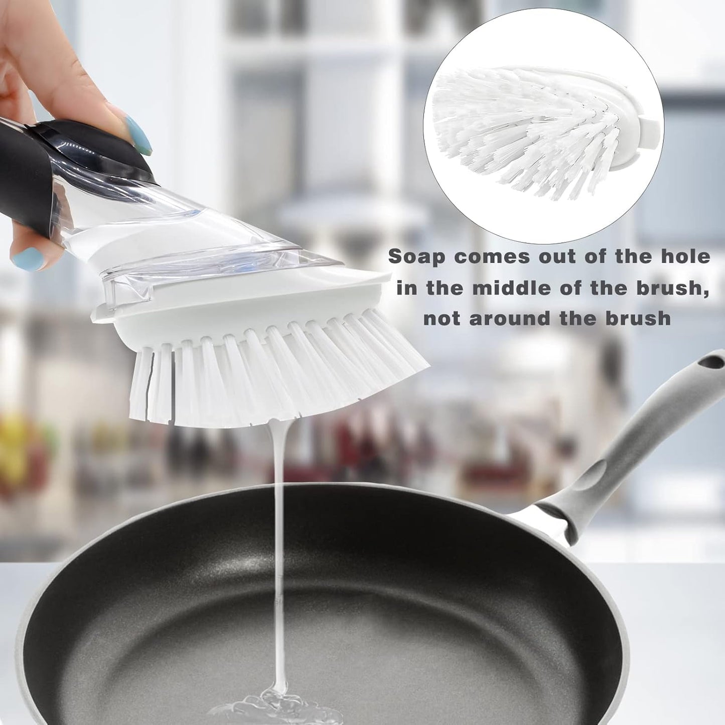 Soap Dispensing Replacement Dish Brush Storage Set with 2 PCS Brush Refills & Holder - RIMAY Dispenser Scrub Cleaning Scrubber Kitchen Dishwashing Dish Wand Handle for Dishes/Pans/Pots/Sink(Black)